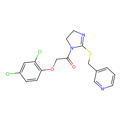 2-(2,4-dichlorophenoxy)-1-(2-((pyridin-3-ylmethyl)thio)-4,5-dihydro-1H-imidazol-1-yl)ethanone structure
