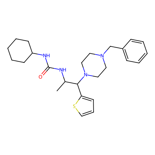 3-[1-(4-benzylpiperazin-1-yl)-1-(thiophen-2-yl)propan-2-yl]-1-cyclohexylurea structure