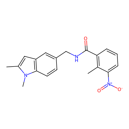 N-[(1,2-dimethyl-5-indolyl)methyl]-2-methyl-3-nitrobenzamide structure