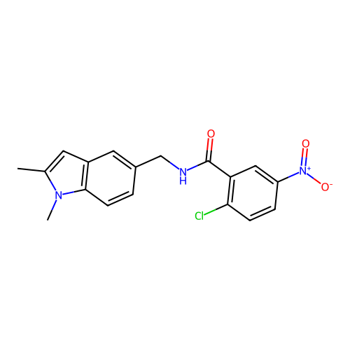 2-chloro-N-((1,2-dimethyl-1H-indol-5-yl)methyl)-5-nitrobenzamide structure