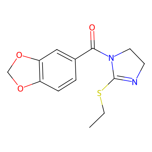 benzo[d][1,3]dioxol-5-yl(2-(ethylthio)-4,5-dihydro-1H-imidazol-1-yl)methanone structure