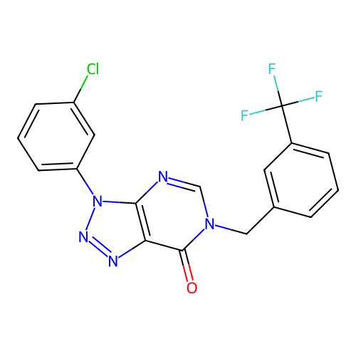 3-(3-chlorophenyl)-6-(3-(trifluoromethyl)benzyl)-3H-[1,2,3]triazolo[4,5-d]pyrimidin-7(6H)-one structure