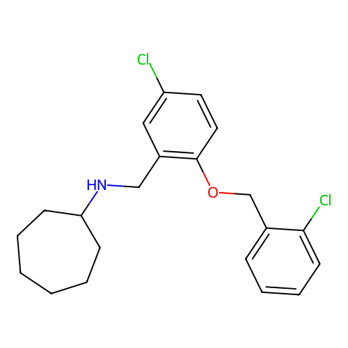 N-[[5-chloro-2-[(2-chlorophenyl)methoxy]phenyl]methyl]cycloheptanamine structure