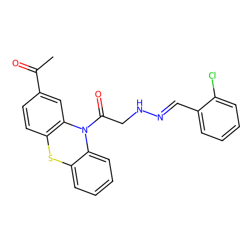 10H-Phenothiazine, 2-acetyl-10-((((2-chlorophenyl)methylene)hydrazino)acetyl)- structure