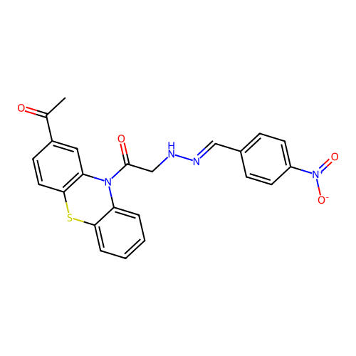 10H-Phenothiazine, 2-acetyl-10-((((4-nitrophenyl)methylene)hydrazino)acetyl)- structure