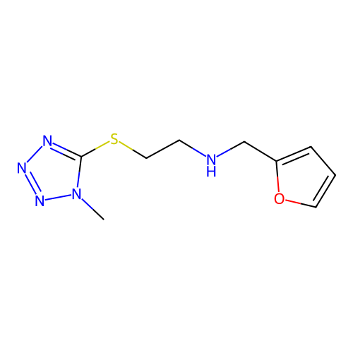 N-(furan-2-ylmethyl)-2-(1-methyltetrazol-5-yl)sulfanylethanamine structure