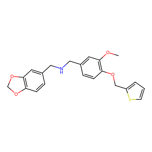 1-(1,3-benzodioxol-5-yl)-N-[3-methoxy-4-(thiophen-2-ylmethoxy)benzyl]methanamine structure