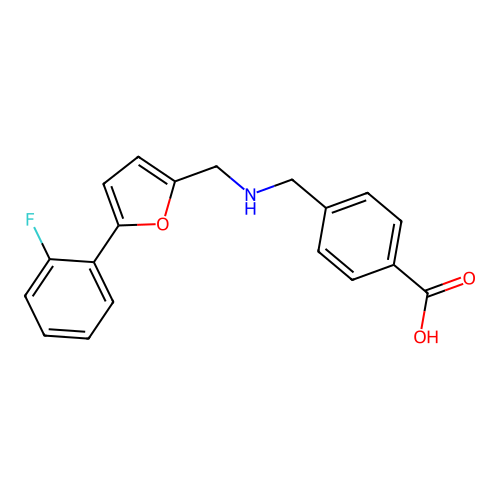 4-[({[5-(2-Fluorophenyl)furan-2-yl]methyl}amino)methyl]benzoic acid structure