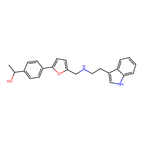 1-{4-[5-({[2-(1H-indol-3-yl)ethyl]amino}methyl)furan-2-yl]phenyl}ethanol structure