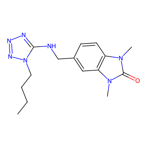 5-{[(1-butyl-1H-tetrazol-5-yl)amino]methyl}-1,3-dimethyl-1,3-dihydro-2H-benzimidazol-2-one structure