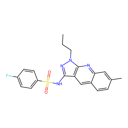4-fluoro-N-(7-methyl-1-propyl-1H-pyrazolo[3,4-b]quinolin-3-yl)benzenesulfonamide structure