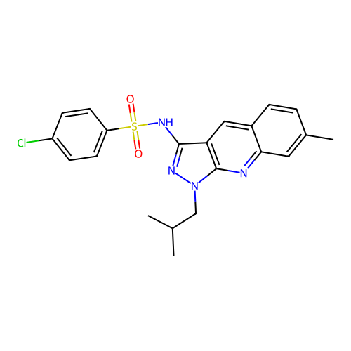 4-chloro-N-(1-isobutyl-7-methyl-1H-pyrazolo[3,4-b]quinolin-3-yl)benzenesulfonamide structure