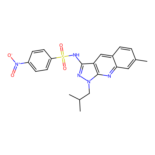 N-(1-isobutyl-7-methyl-1H-pyrazolo[3,4-b]quinolin-3-yl)-4-nitrobenzenesulfonamide structure