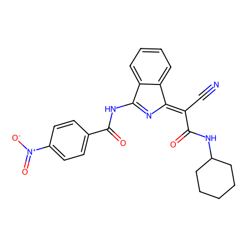 (Z)-N-(1-(1-cyano-2-(cyclohexylamino)-2-oxoethylidene)-1H-isoindol-3-yl)-4-nitrobenzamide structure
