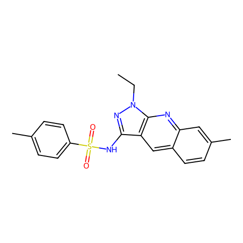 N-(1-ethyl-7-methyl-1H-pyrazolo[3,4-b]quinolin-3-yl)-4-methylbenzenesulfonamide structure