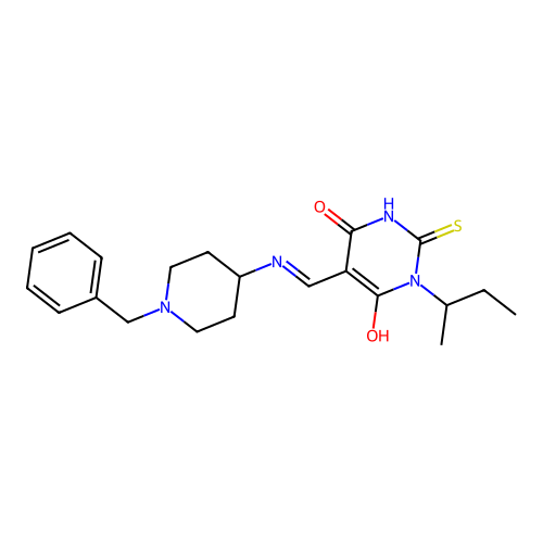 (5E)-5-{[(1-benzylpiperidin-4-yl)amino]methylidene}-1-(butan-2-yl)-2-sulfanylpyrimidine-4,6(1H,5H)-dione structure