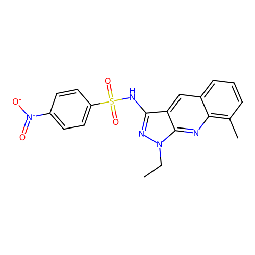 N-(1-ethyl-8-methylpyrazolo[3,4-b]quinolin-3-yl)-4-nitrobenzenesulfonamide structure