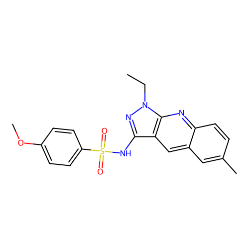 N-(1-ethyl-6-methyl-1H-pyrazolo[3,4-b]quinolin-3-yl)-4-methoxybenzenesulfonamide structure