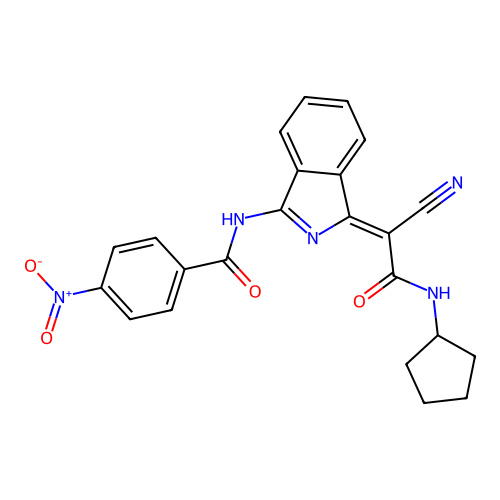 N-[(3Z)-3-[1-cyano-2-(cyclopentylamino)-2-oxoethylidene]isoindol-1-yl]-4-nitrobenzamide structure
