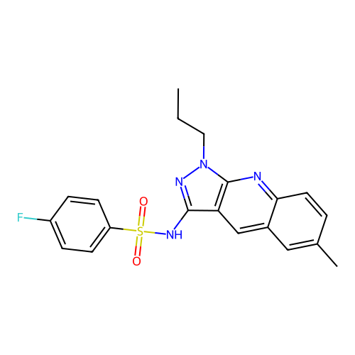 4-fluoro-N-(6-methyl-1-propyl-1H-pyrazolo[3,4-b]quinolin-3-yl)benzenesulfonamide structure