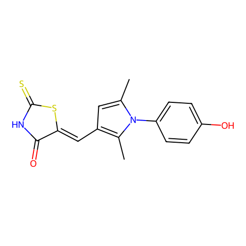(Z)-5-((1-(4-hydroxyphenyl)-2,5-dimethyl-1H-pyrrol-3-yl)methylene)-2-thioxothiazolidin-4-one structure
