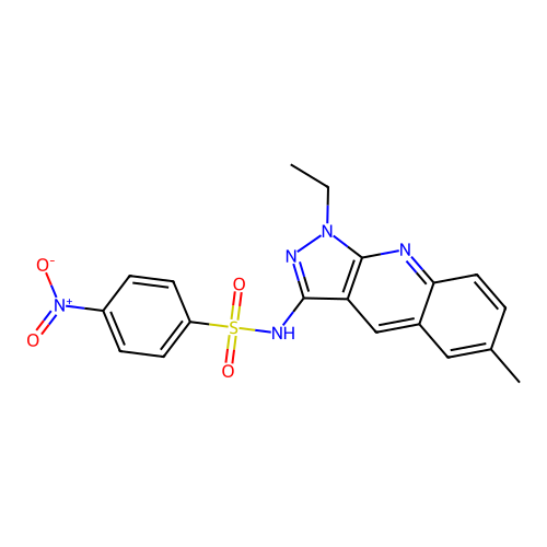 N-(1-ethyl-6-methylpyrazolo[3,4-b]quinolin-3-yl)-4-nitrobenzenesulfonamide structure