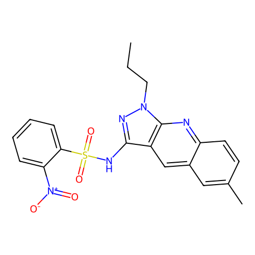 N-(6-methyl-1-propyl-1H-pyrazolo[3,4-b]quinolin-3-yl)-2-nitrobenzenesulfonamide structure