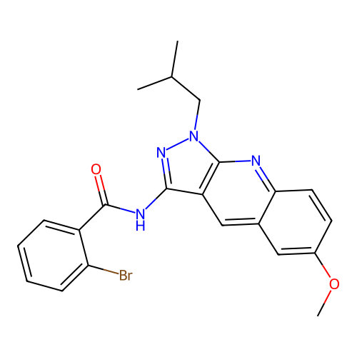 2-bromo-N-(1-isobutyl-6-methoxy-1H-pyrazolo[3,4-b]quinolin-3-yl)benzamide structure
