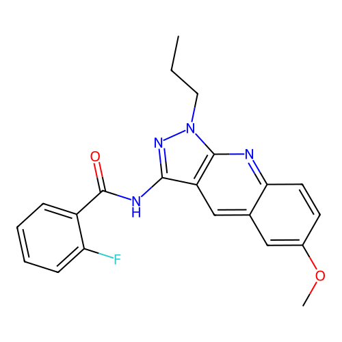 2-fluoro-N-(6-methoxy-1-propyl-1H-pyrazolo[3,4-b]quinolin-3-yl)benzamide structure