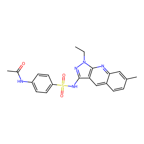 N-(4-(N-(1-ethyl-7-methyl-1H-pyrazolo[3,4-b]quinolin-3-yl)sulfamoyl)phenyl)acetamide structure