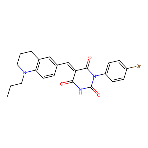 (5E)-1-(4-bromophenyl)-5-[(1-propyl-3,4-dihydro-2H-quinolin-6-yl)methylidene]-1,3-diazinane-2,4,6-trione structure