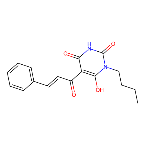 3-butyl-5-cinnamoyl-6-hydroxypyrimidine-2,4(1H,3H)-dione structure