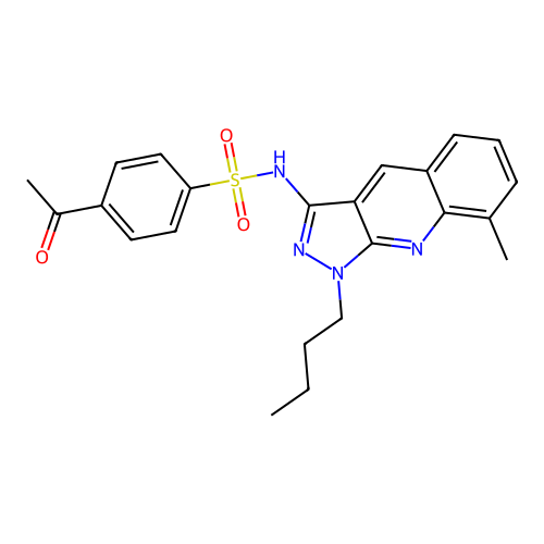 4-acetyl-N-(1-butyl-8-methyl-1H-pyrazolo[3,4-b]quinolin-3-yl)benzenesulfonamide structure
