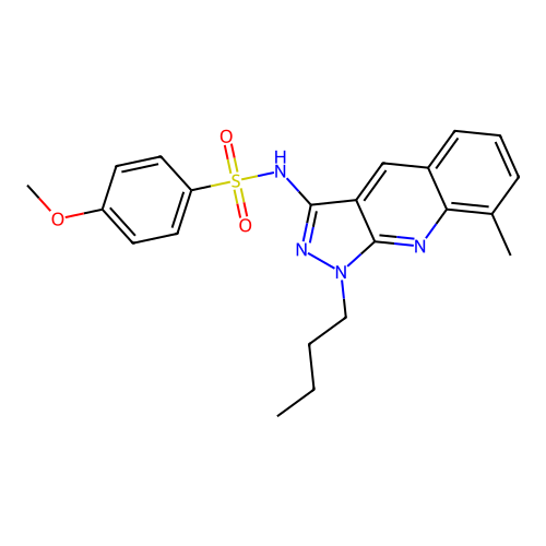 N-(1-butyl-8-methylpyrazolo[3,4-b]quinolin-3-yl)-4-methoxybenzenesulfonamide structure