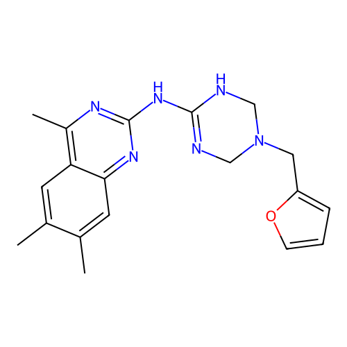 (5-Furan-2-ylmethyl-1,4,5,6-tetrahydro-[1,3,5]triazin-2-yl)-(4,6,7-trimethyl-quinazolin-2-yl)-amine structure