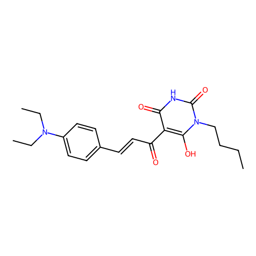 (E)-3-butyl-5-(3-(4-(diethylamino)phenyl)acryloyl)-6-hydroxypyrimidine-2,4(1H,3H)-dione structure