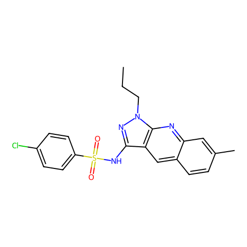 4-chloro-N-(7-methyl-1-propyl-1H-pyrazolo[3,4-b]quinolin-3-yl)benzenesulfonamide structure
