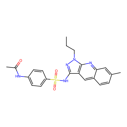 N-(4-(N-(7-methyl-1-propyl-1H-pyrazolo[3,4-b]quinolin-3-yl)sulfamoyl)phenyl)acetamide structure