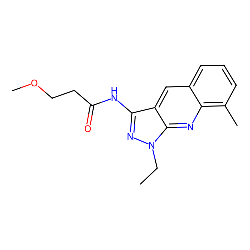 N-(1-ethyl-8-methyl-1H-pyrazolo[3,4-b]quinolin-3-yl)-3-methoxypropanamide structure