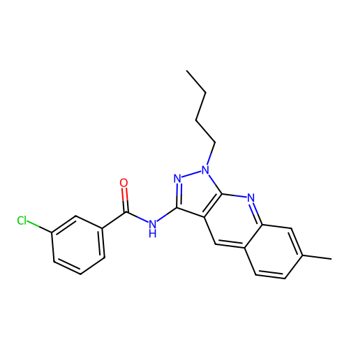 N-(1-butyl-7-methylpyrazolo[3,4-b]quinolin-3-yl)-3-chlorobenzamide structure