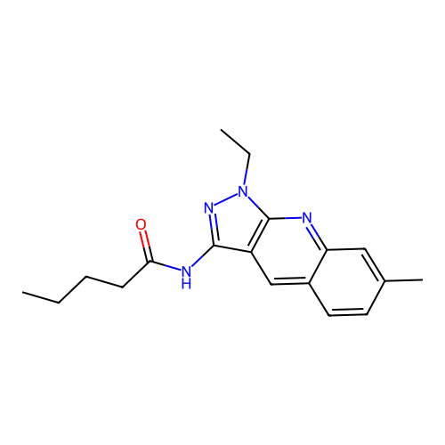 N-(1-ethyl-7-methylpyrazolo[3,4-b]quinolin-3-yl)pentanamide structure