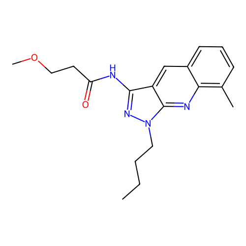 N-(1-butyl-8-methylpyrazolo[3,4-b]quinolin-3-yl)-3-methoxypropanamide structure