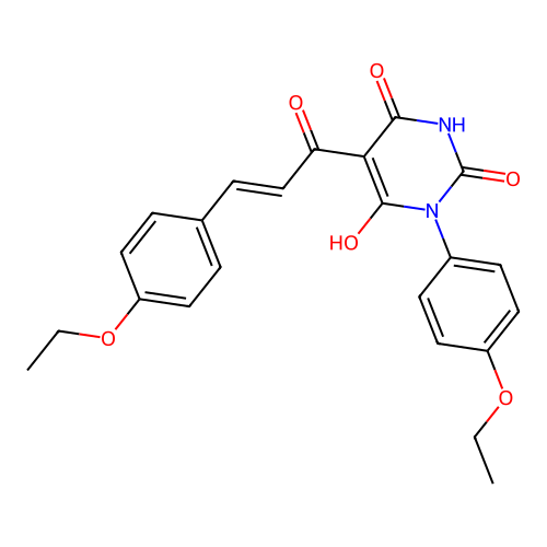 (E)-3-(4-ethoxyphenyl)-5-(3-(4-ethoxyphenyl)acryloyl)-6-hydroxypyrimidine-2,4(1H,3H)-dione structure