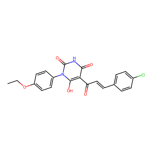 (E)-5-(3-(4-chlorophenyl)acryloyl)-3-(4-ethoxyphenyl)-6-hydroxypyrimidine-2,4(1H,3H)-dione structure