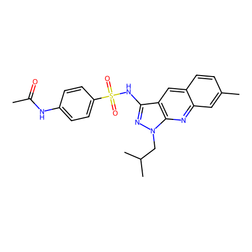 N-(4-(N-(1-isobutyl-7-methyl-1H-pyrazolo[3,4-b]quinolin-3-yl)sulfamoyl)phenyl)acetamide structure