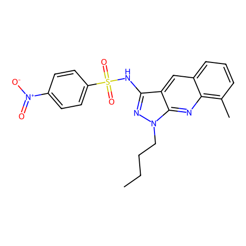 N-(1-butyl-8-methylpyrazolo[3,4-b]quinolin-3-yl)-4-nitrobenzenesulfonamide structure