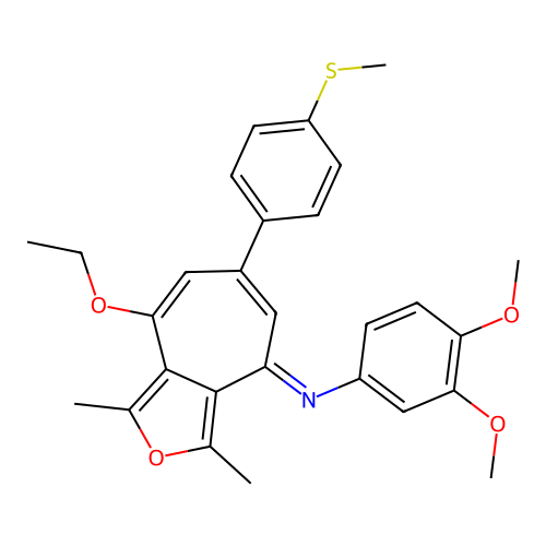 (E)-N-(8-ethoxy-1,3-dimethyl-6-(4-(methylthio)phenyl)-4H-cyclohepta[c]furan-4-ylidene)-3,4-dimethoxyaniline structure