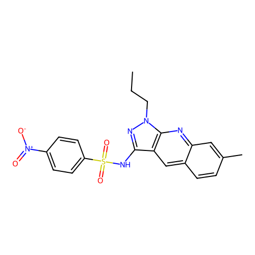 N-(7-methyl-1-propyl-1H-pyrazolo[3,4-b]quinolin-3-yl)-4-nitrobenzenesulfonamide structure