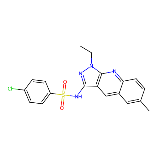 4-chloro-N-(1-ethyl-6-methyl-1H-pyrazolo[3,4-b]quinolin-3-yl)benzenesulfonamide structure