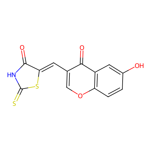 (5Z)-5-[(6-hydroxy-4-oxochromen-3-yl)methylidene]-2-sulfanylidene-1,3-thiazolidin-4-one structure